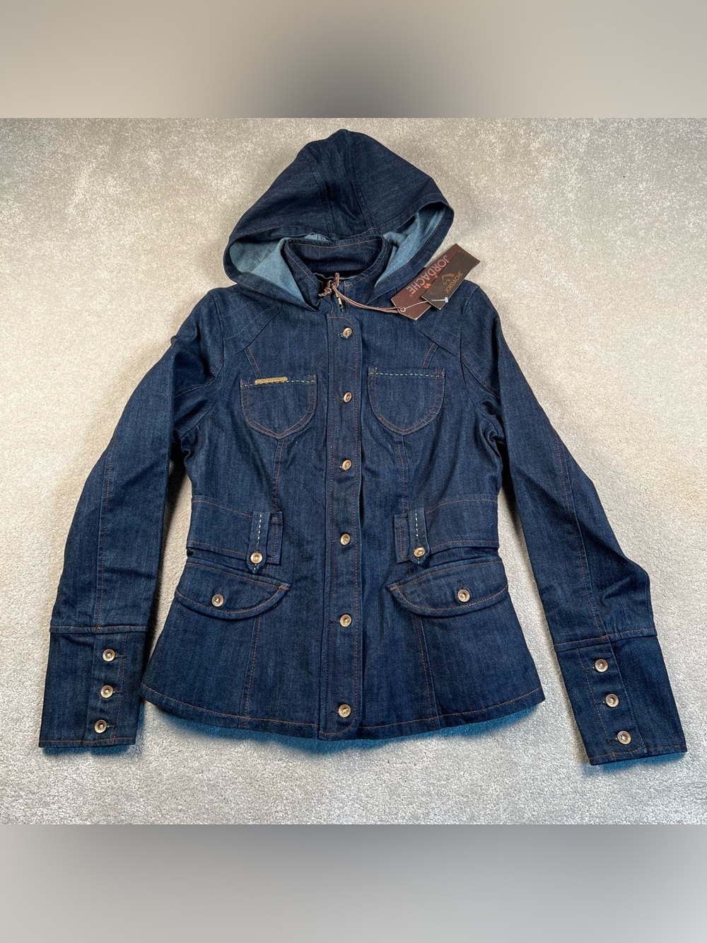 Y2K Vintage Jordache Denimβ Blue Jean Jacket NWT Dark Wash Fitted Hooded Medium
